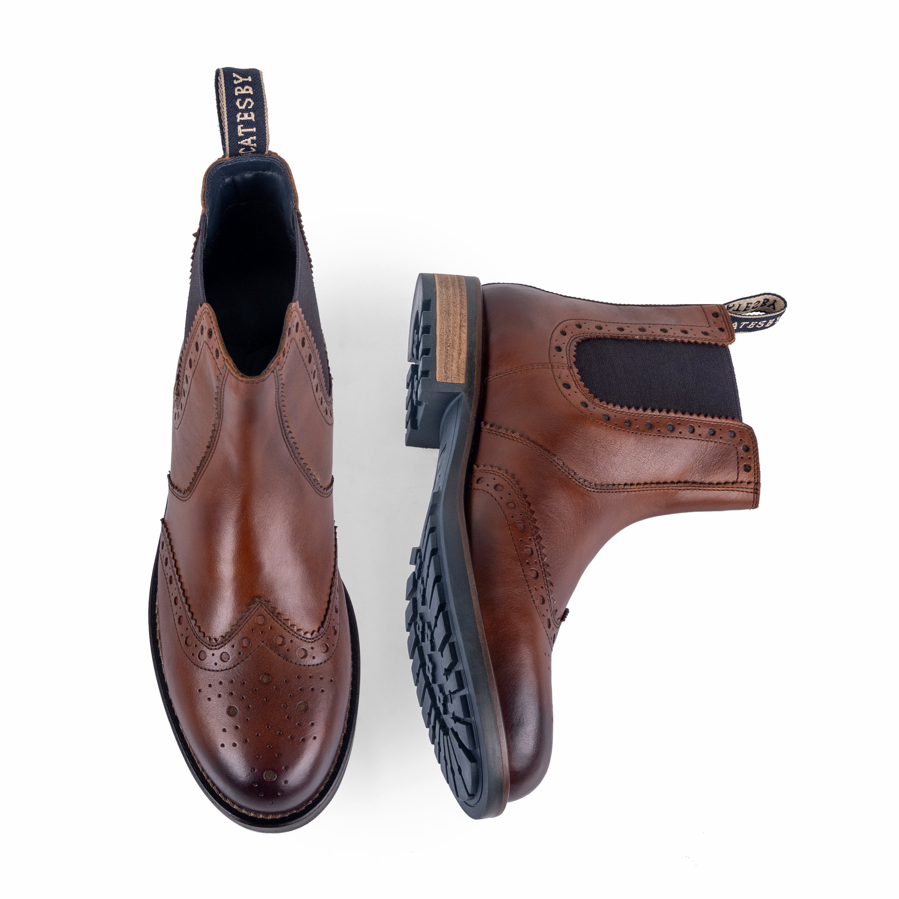 Catesby England Mens Eskdale Brogue Ankle Boot – Tan Leather, Lace Up, Casual